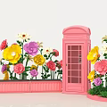 Vibrant Floral Display With Pink Telephone Booth And Colorful Flowers Decoration