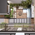 Modern Courtyard Garden Design With Wooden Deck Seating Area Greenery Lattice Wall And Lighting