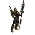 Mythical Armored Warrior Character with Gold Black Armor Spear and Winged Shoulder Armor