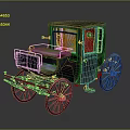 Old Fashioned Dark Colored Carriage With Red Interior And Spoked Wooden Wheels
