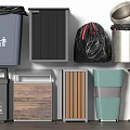 Public Facility Waste Containers With Lidded Metal And Wooden Texture Designs
