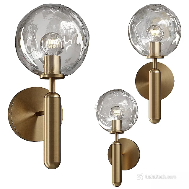 Modern Wall Sconces With Brass Base And Transparent Globe Glass Shade For Indoor Home Lighting Decor 3d model 