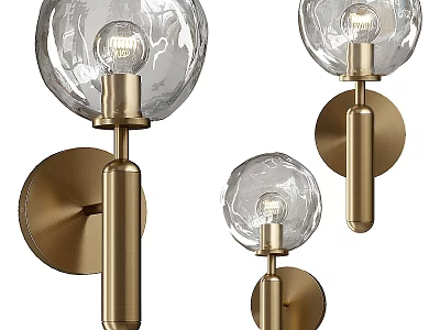 Modern Wall Sconces With Brass Base And Transparent Globe Glass Shade For Indoor Home Lighting Decor 3d model