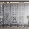 Modern Laser Cut Partition With Circular And Square Patterns For Interior Design With Indoor Plant