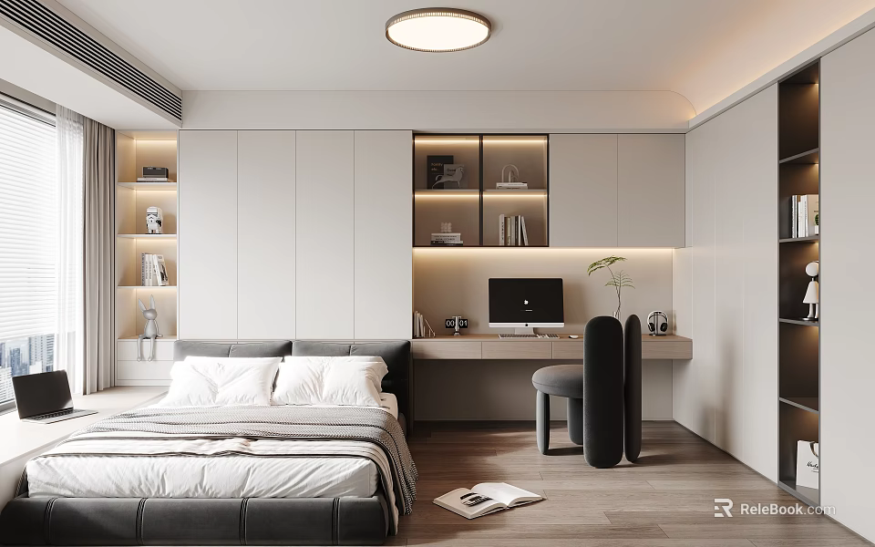 Modern Tatami Bedroom Interior Design With Tatami Bed And Storage Solutions 3d model 