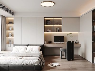 Modern Tatami Bedroom Interior Design With Tatami Bed And Storage Solutions 3d model
