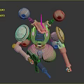 Game And Movie Character Mechanical Robot With Beige Color Red Eyes Multiple Circular Components Weapon