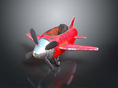 Vintage Red Toy Airplane With Silver Propeller Black Interior And Wheels 3d model