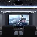 Home Theater Interior With Starry Ceiling Gray Walls Sofa And Recliner Seats