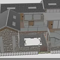 Modern Single Family House With Gray Roof Stone Walls Terrace Balcony