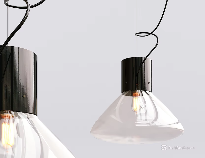Modern Pendant Lights With Black Metal Base And Transparent Glass Shades For Interior Design 3d model 