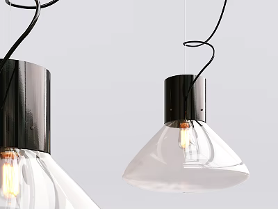 Modern Pendant Lights With Black Metal Base And Transparent Glass Shades For Interior Design 3d model