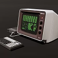 Vintage Computer System With CRT Monitor Green Screen Display And Keyboard