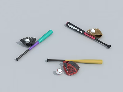 Baseball Sports Equipment Collection With Various Bats Gloves And Balls 3d model