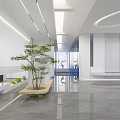 Modern Public Office Interior With Desks Office Chairs Green Plants And Pendant Lights