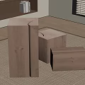 Three Wooden Cube Shaped Stools With Different Heights In Modern Indoor Room 3d model