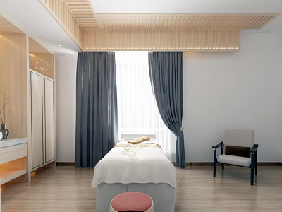 SPA Sauna Room With Massage Bed Gray Curtains Bright Lighting And Cozy Atmosphere 3d model