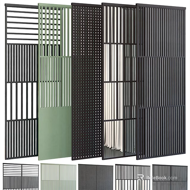 Modern Room Divider Designs With Slatted Panels And Perforated Screens 3d model 