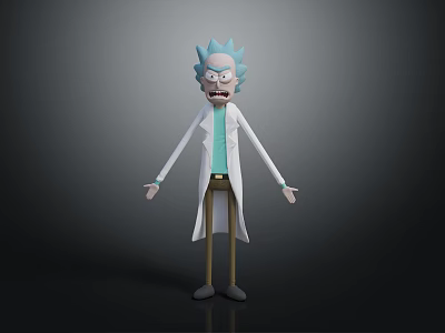 Animated Character Creature With Blue Hair White Lab Coat Green Shirt And Exaggerated Expression 3d model