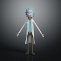 Animated Character Creature With Blue Hair White Lab Coat Green Shirt And Exaggerated Expression