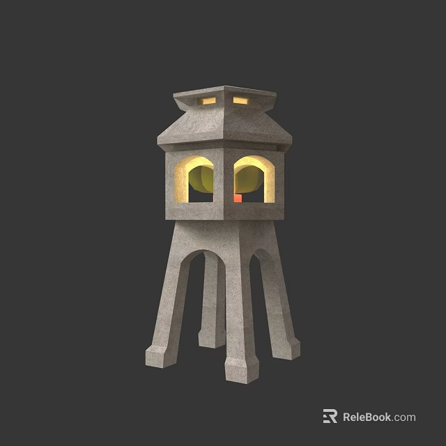 Stone Tower Shaped Decorative Light with Arched Windows and Warm Yellow Glow 3d model 