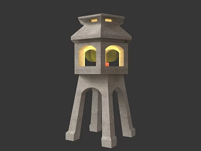 Stone Tower Shaped Decorative Light with Arched Windows and Warm Yellow Glow 3d model