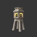 Stone Tower Shaped Decorative Light with Arched Windows and Warm Yellow Glow