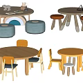Round Wooden Children's Table With Colorful Chairs And Stools For Kids