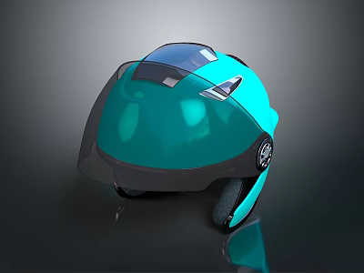 Teal And Black Modern Helmet With Glossy Finish Sleek Design And Transparent Visor 3d model
