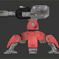 Red Mechanical Device With Black Top And Cannon Barrel On Reflective Base 3d model