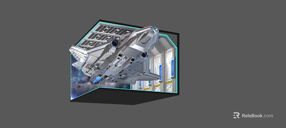 Space Shuttle Docked At Space Station With Solar Panels And Starry Background 3d model