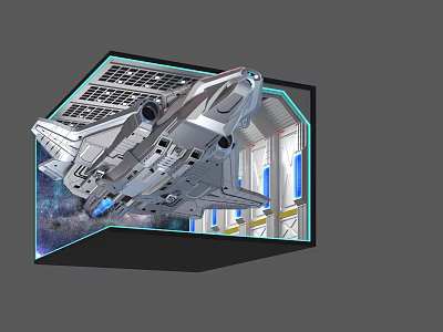 Space Shuttle Docked At Space Station With Solar Panels And Starry Background 3d model