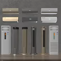 Various Modern Air Conditioners and Fans in Different Colors and Designs