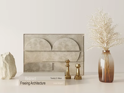 Decorative Ornament Set With Geometric Wall Decor Golden Figurines Dried Flower Vase And Stone Decor 3d model