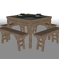 New Chinese Dining Table and Chair Combination Dining Table and Chair Dining Table Dining Chair Tableware Eight Immortals Table Bench 3d model