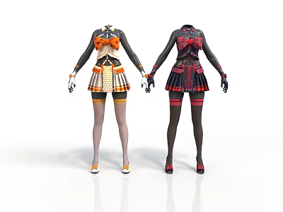 Fashion Mannequins Wearing Decorative Dresses With Bowknot Short Skirts And Sleeves 3d model