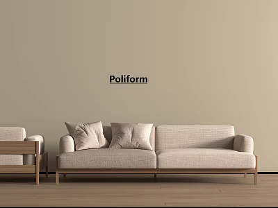Poliform Beige Two Seater Sofa With Wooden Frame And Neutral Wall 3d model