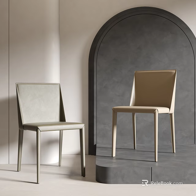 Sleek Light Beige Leisure Chairs In Modern Interior With Gray Arched Backdrop 3d model