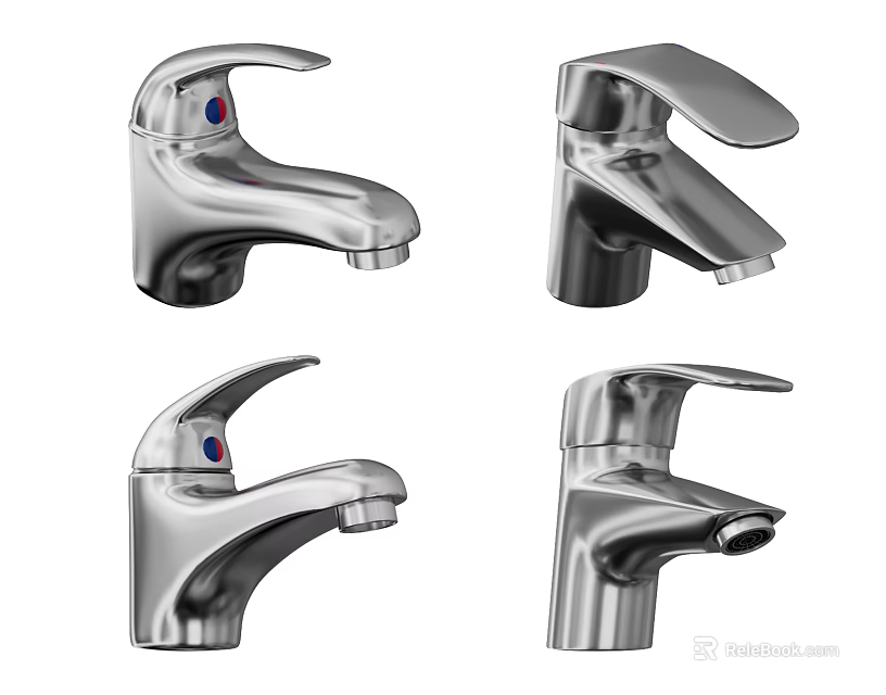 Four Modern Chrome Finish Single Handle Water Faucets With Sleek Contemporary Design 3d model 