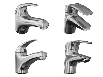 Four Modern Chrome Finish Single Handle Water Faucets With Sleek Contemporary Design 3d model