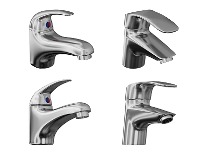 Four Modern Chrome Finish Single Handle Water Faucets With Sleek Contemporary Design 3d model
