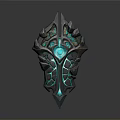 Fantasy Style Intricate Metallic Shield With Blue Gemstone And Decorative Patterns 3d model
