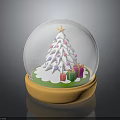Christmas Snow Globe Displaying Decorated Tree Star Colored Ornaments And Gift Boxes On Yellow Base