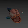 Giant Anglerfish With Bioluminescent Lure Sharp Teeth And Blue Fins On Dark Background