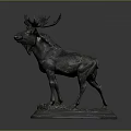 Detailed Bronze Moose Statue In Standing Pose With Intricate Base Design