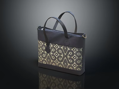Stylish Dark Colored Tote Bag With Geometric Pattern And Dual Handles 3d model