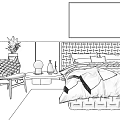 Modern Double Bed With Tufted Headboard Dark Gray Bedding Armchair Rug And Wall Art