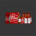 Budweiser Beer Bottles And Glasses With Red Box Packaging And Arranged 3d model