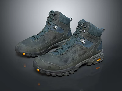 Dark Green High Top Hiking Boots With Non Slip Sole Breathable Mesh And Orange Accents 3d model