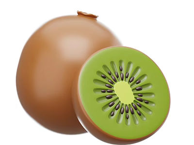 Whole and Sliced Kiwi Fruit with Green Flesh and Black Seeds on White Background 3d model